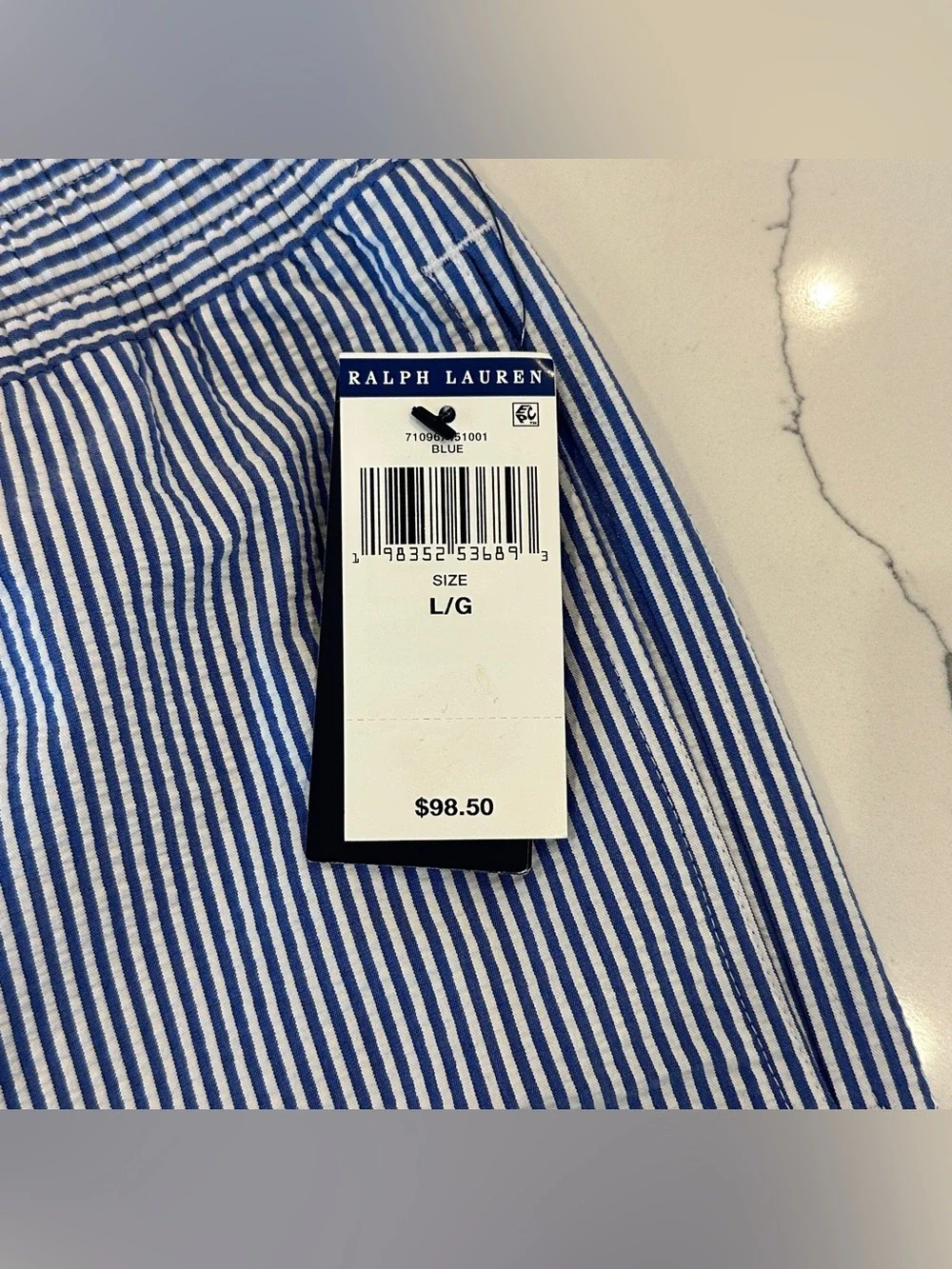 Polo Ralph Lauren Seersucker Swim Trunks Blue White Stripe Mesh Lined Large NWT